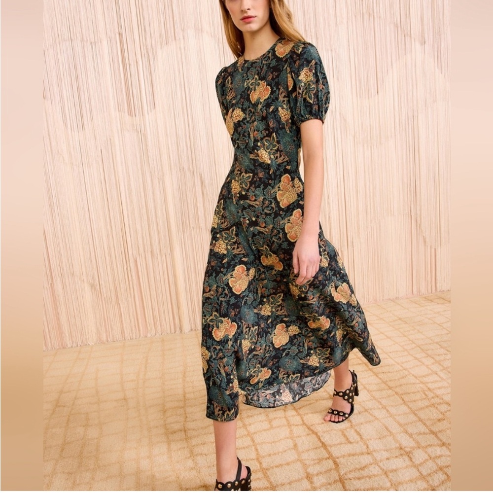 Ulla JohnsonInes Ines Puff-Sleeve Silk Midi Dress